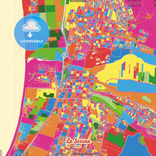 La Serena, Chile Crazy Colorful Street Map Poster Template