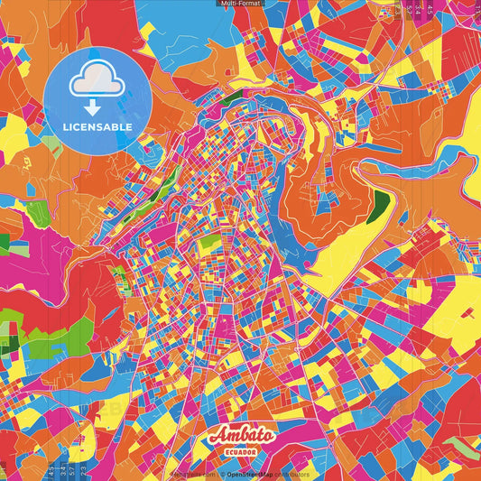 Ambato, Ecuador Crazy Colorful Street Map Poster Template