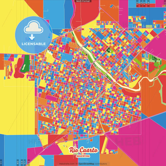 Rio Cuarto, Argentina Crazy Colorful Street Map Poster Template