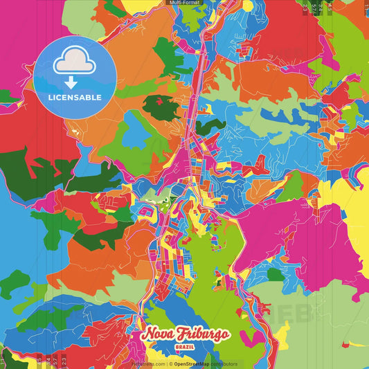 Nova Friburgo, Brazil Crazy Colorful Street Map Poster Template