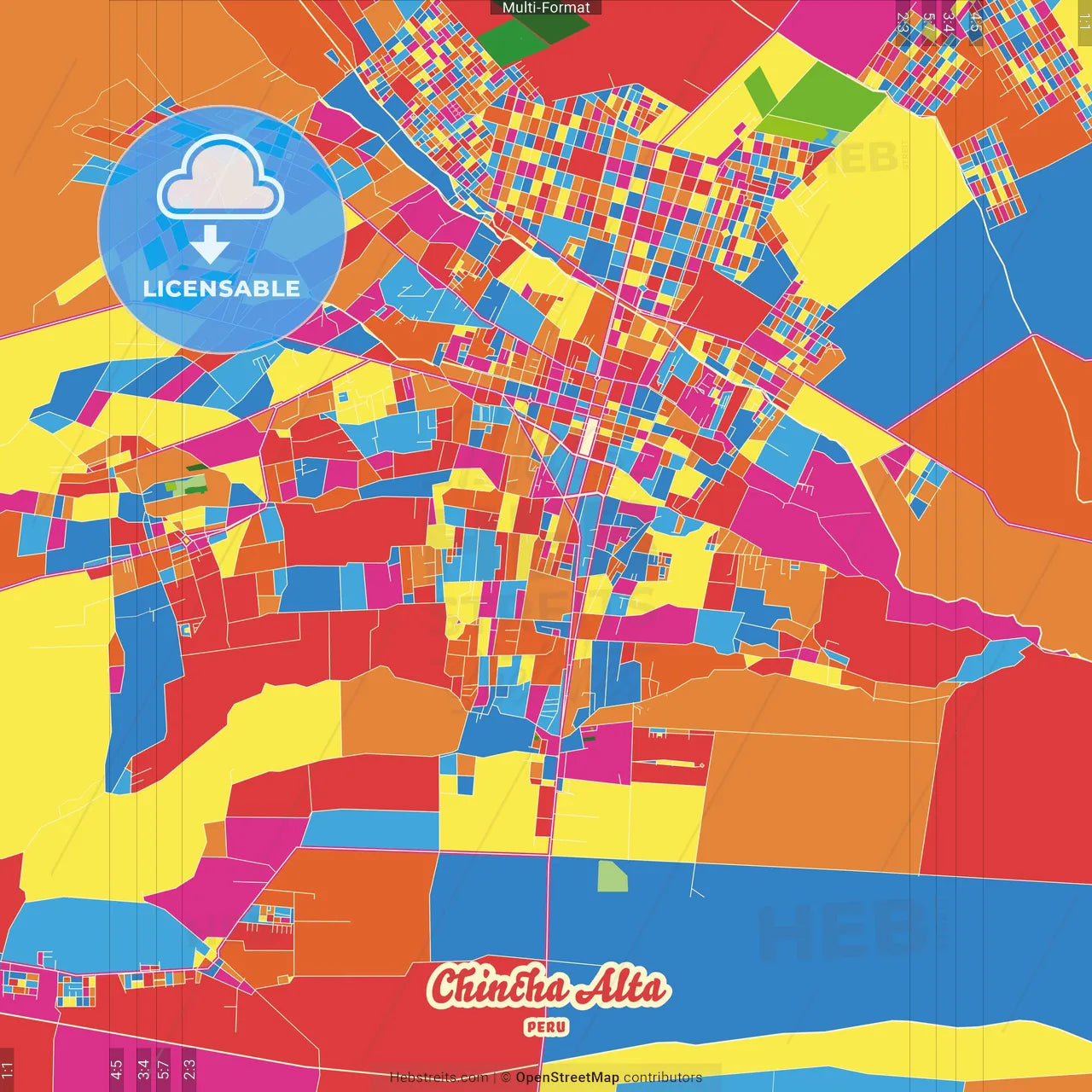 Chincha Alta, Peru Crazy Colorful Street Map Poster Template