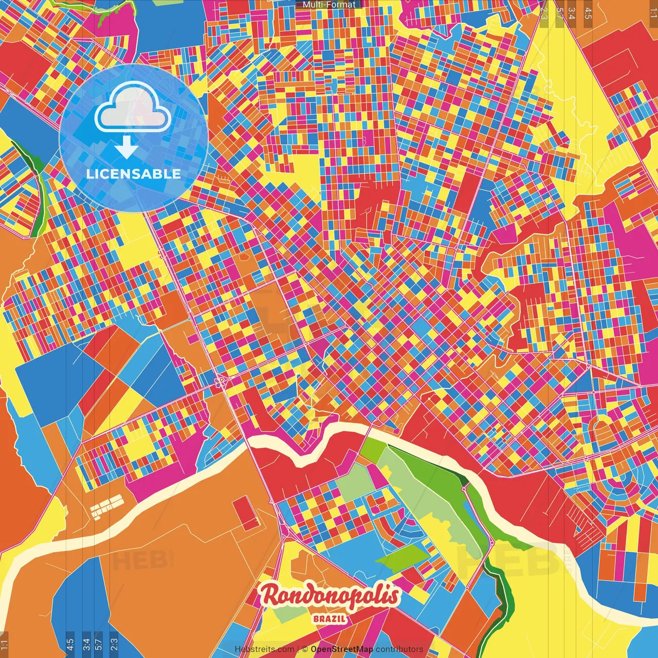 Rondonopolis, Brazil Crazy Colorful Street Map Poster Template