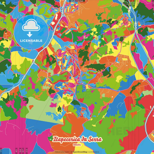 Itapecerica da Serra, Brazil Crazy Colorful Street Map Poster Template