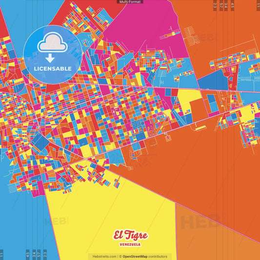 El Tigre, Venezuela Crazy Colorful Street Map Poster Template