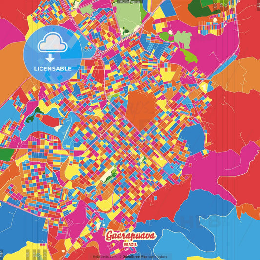 Guarapuava, Brazil Crazy Colorful Street Map Poster Template
