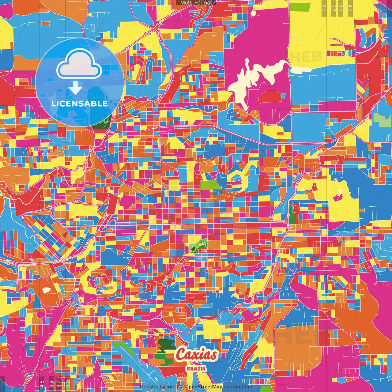 Caxias, Brazil Crazy Colorful Street Map Poster Template