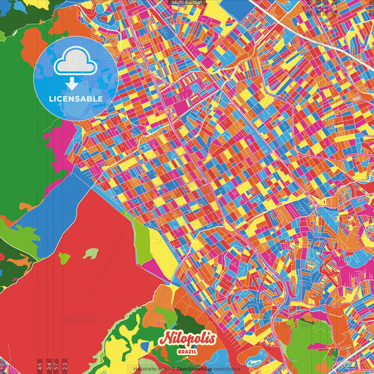 Nilopolis, Brazil Crazy Colorful Street Map Poster Template