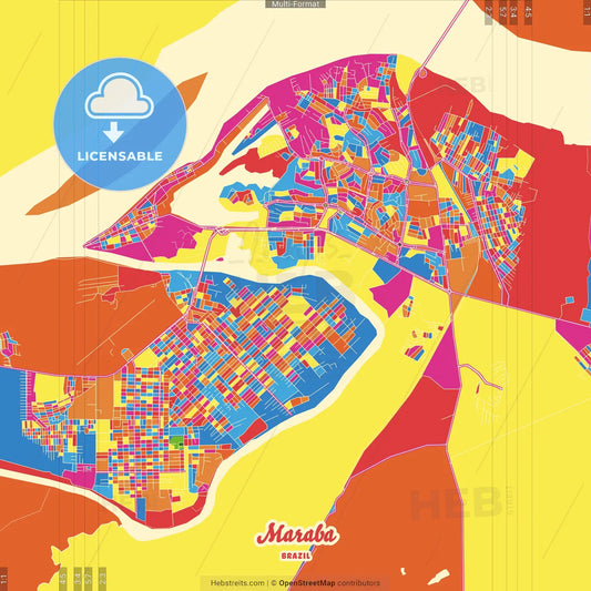 Maraba, Brazil Crazy Colorful Street Map Poster Template