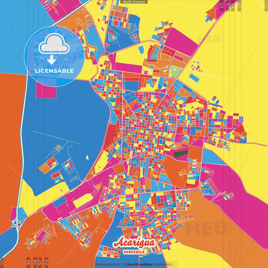 Acarigua, Venezuela Crazy Colorful Street Map Poster Template