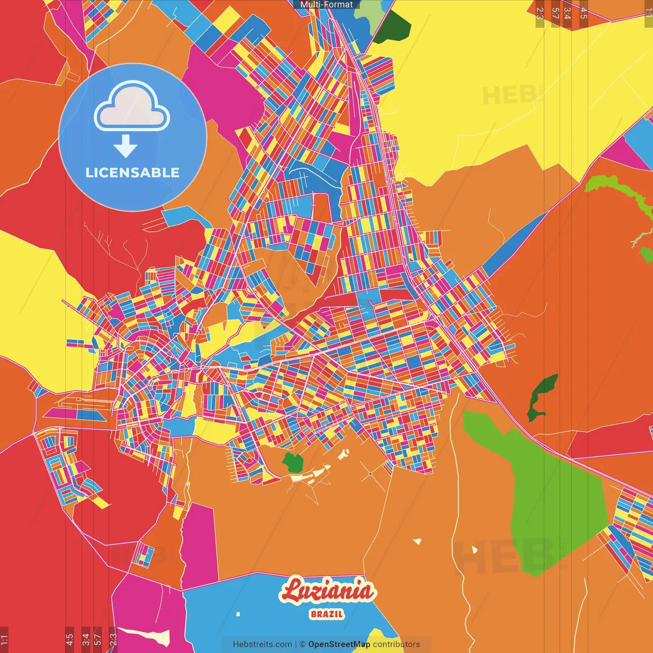 Luziania, Brazil Crazy Colorful Street Map Poster Template