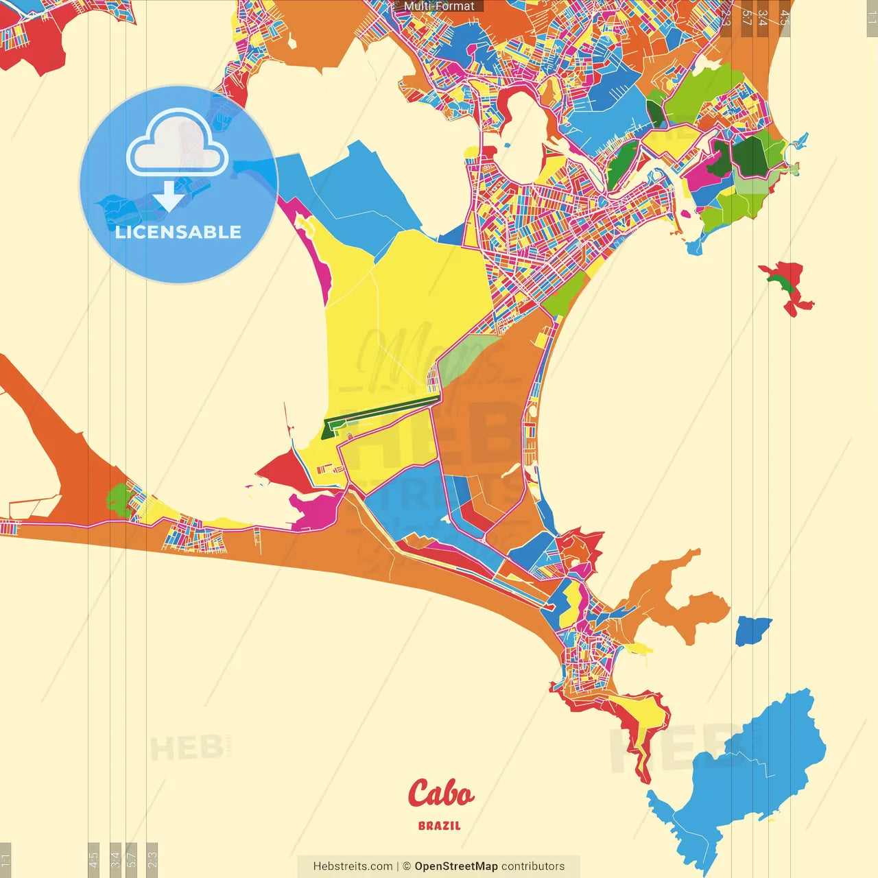 Cabo, Brazil Crazy Colorful Street Map Poster Template