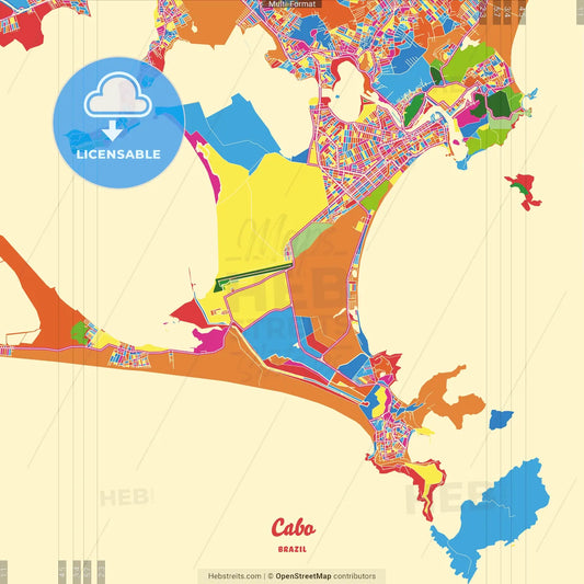 Cabo, Brazil Crazy Colorful Street Map Poster Template