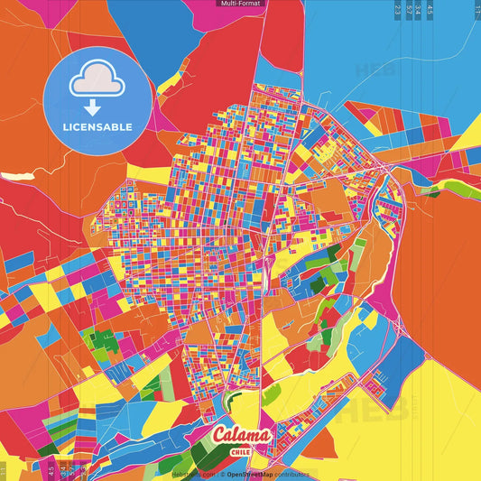 Calama, Chile Crazy Colorful Street Map Poster Template