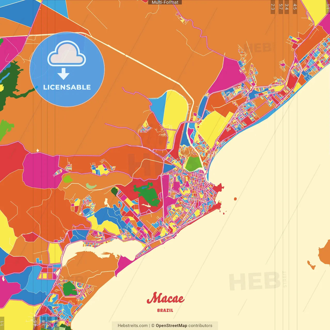 Macae, Brazil Crazy Colorful Street Map Poster Template