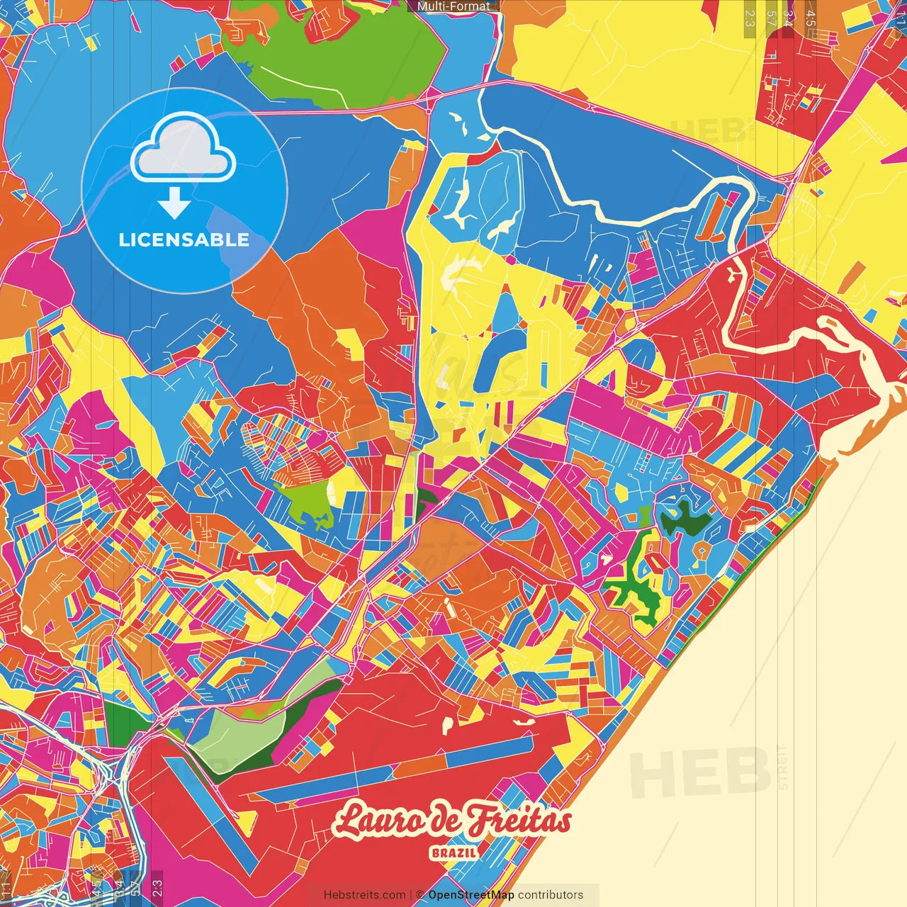Lauro de Freitas, Brazil Crazy Colorful Street Map Poster Template