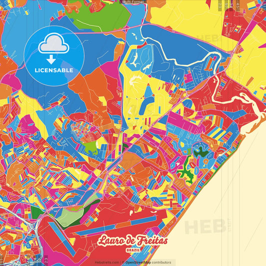 Lauro de Freitas, Brazil Crazy Colorful Street Map Poster Template