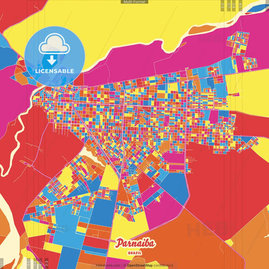 Parnaiba, Brazil Crazy Colorful Street Map Poster Template
