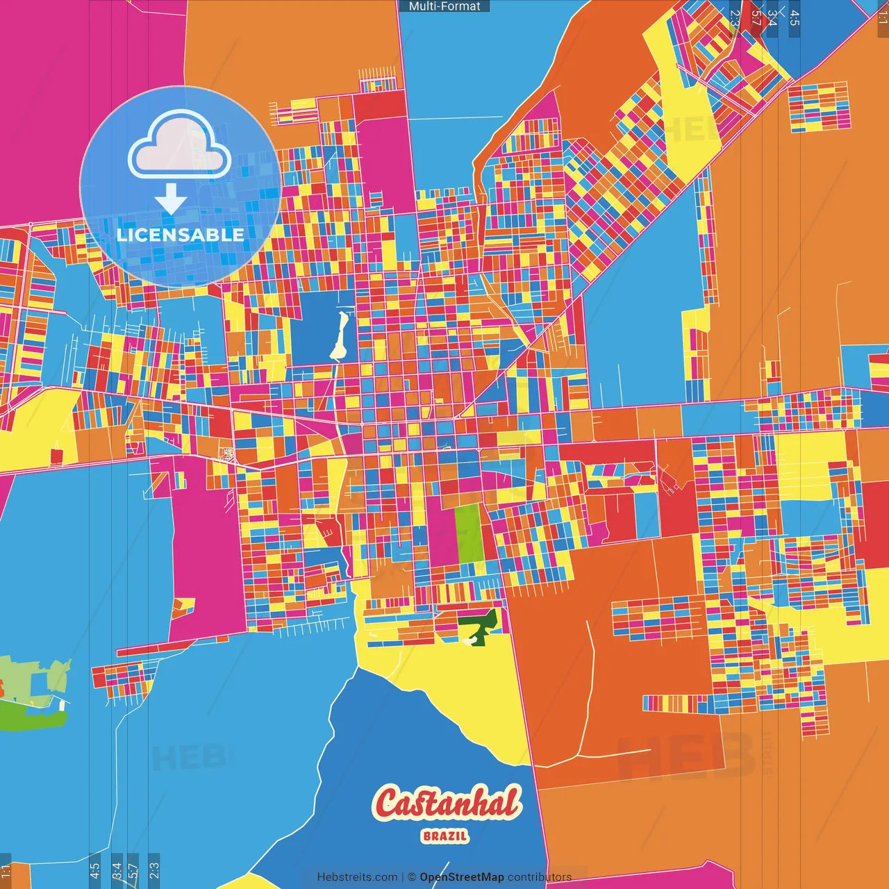 Castanhal, Brazil Crazy Colorful Street Map Poster Template