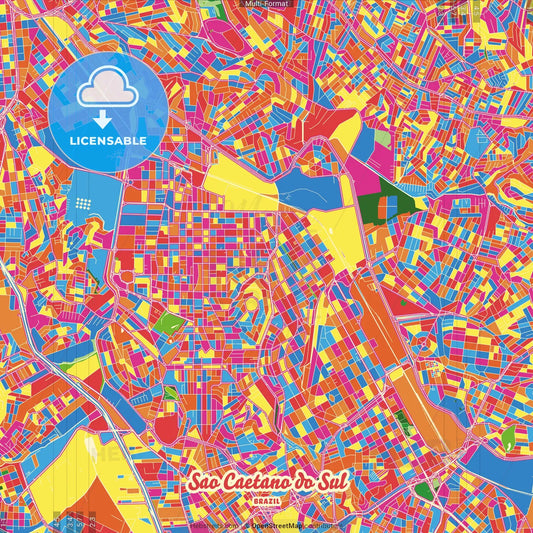 Sao Caetano do Sul, Brazil Crazy Colorful Street Map Poster Template