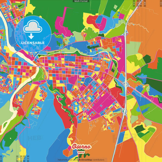 Osorno, Chile Crazy Colorful Street Map Poster Template