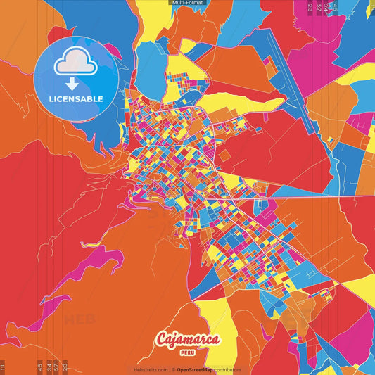 Cajamarca, Peru Crazy Colorful Street Map Poster Template