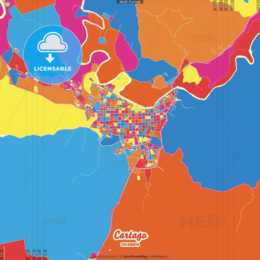 Cartago, Colombia Crazy Colorful Street Map Poster Template
