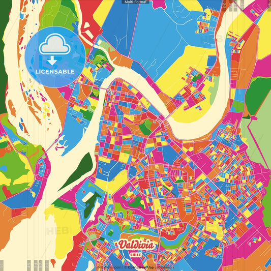 Valdivia, Chile Crazy Colorful Street Map Poster Template