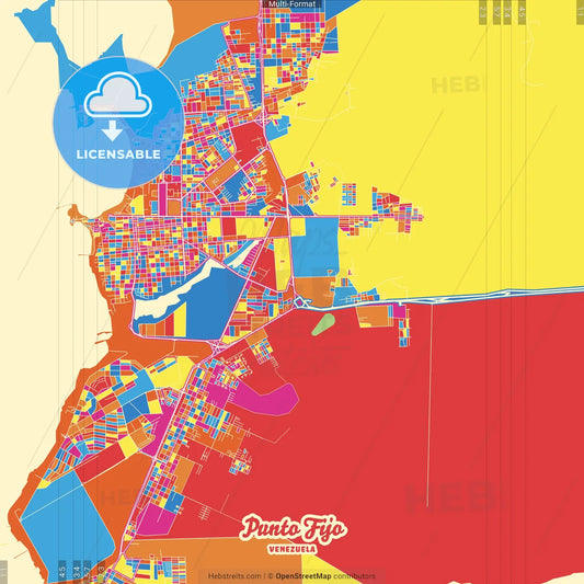 Punto Fijo, Venezuela Crazy Colorful Street Map Poster Template