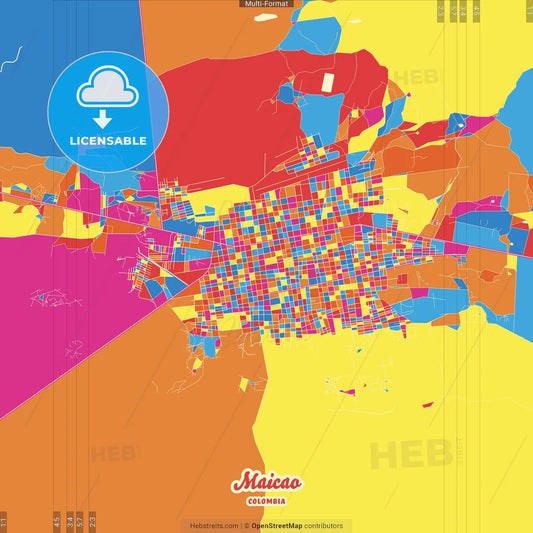 Maicao, Colombia Crazy Colorful Street Map Poster Template