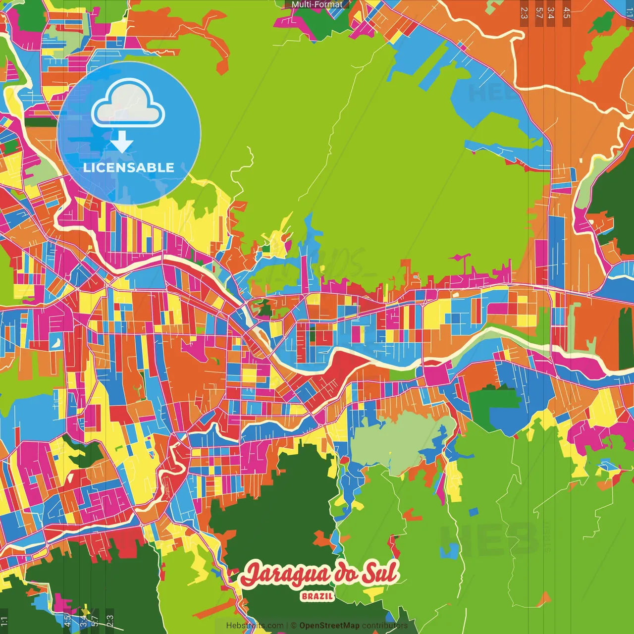 Jaragua do Sul, Brazil Crazy Colorful Street Map Poster Template