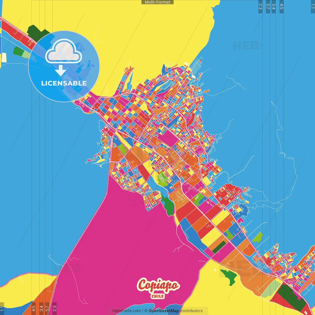 Copiapo, Chile Crazy Colorful Street Map Poster Template