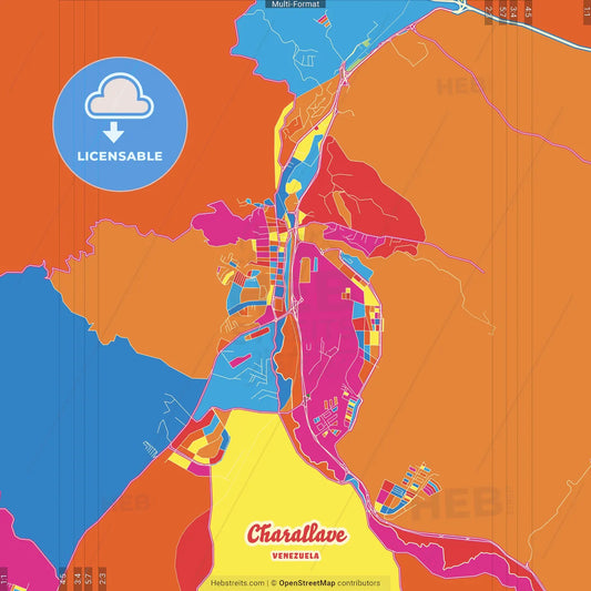 Charallave, Venezuela Crazy Colorful Street Map Poster Template