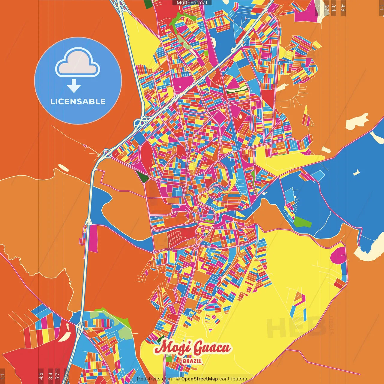 Mogi Guacu, Brazil Crazy Colorful Street Map Poster Template