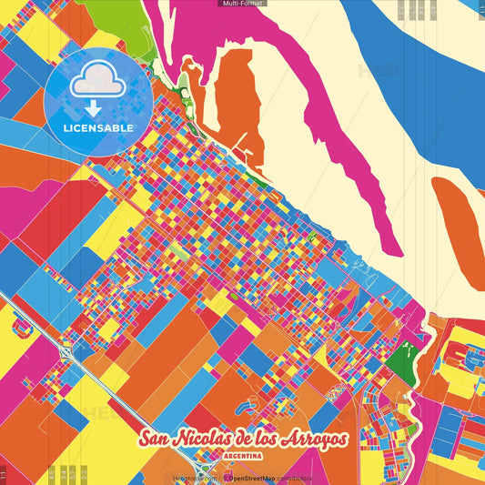 San Nicolas de los Arroyos, Argentina Crazy Colorful Street Map Poster Template