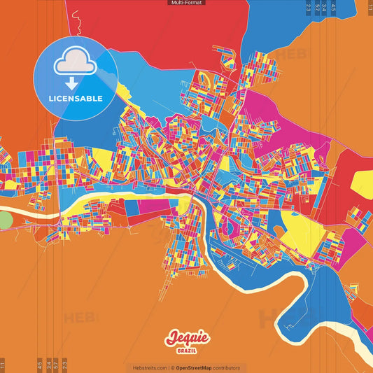 Jequie, Brazil Crazy Colorful Street Map Poster Template