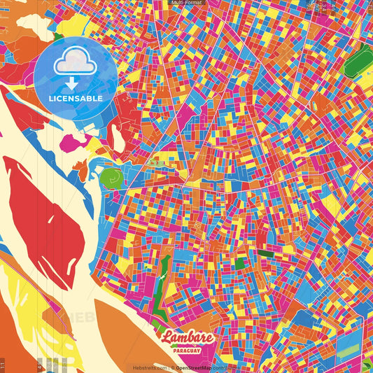 Lambare, Paraguay Crazy Colorful Street Map Poster Template
