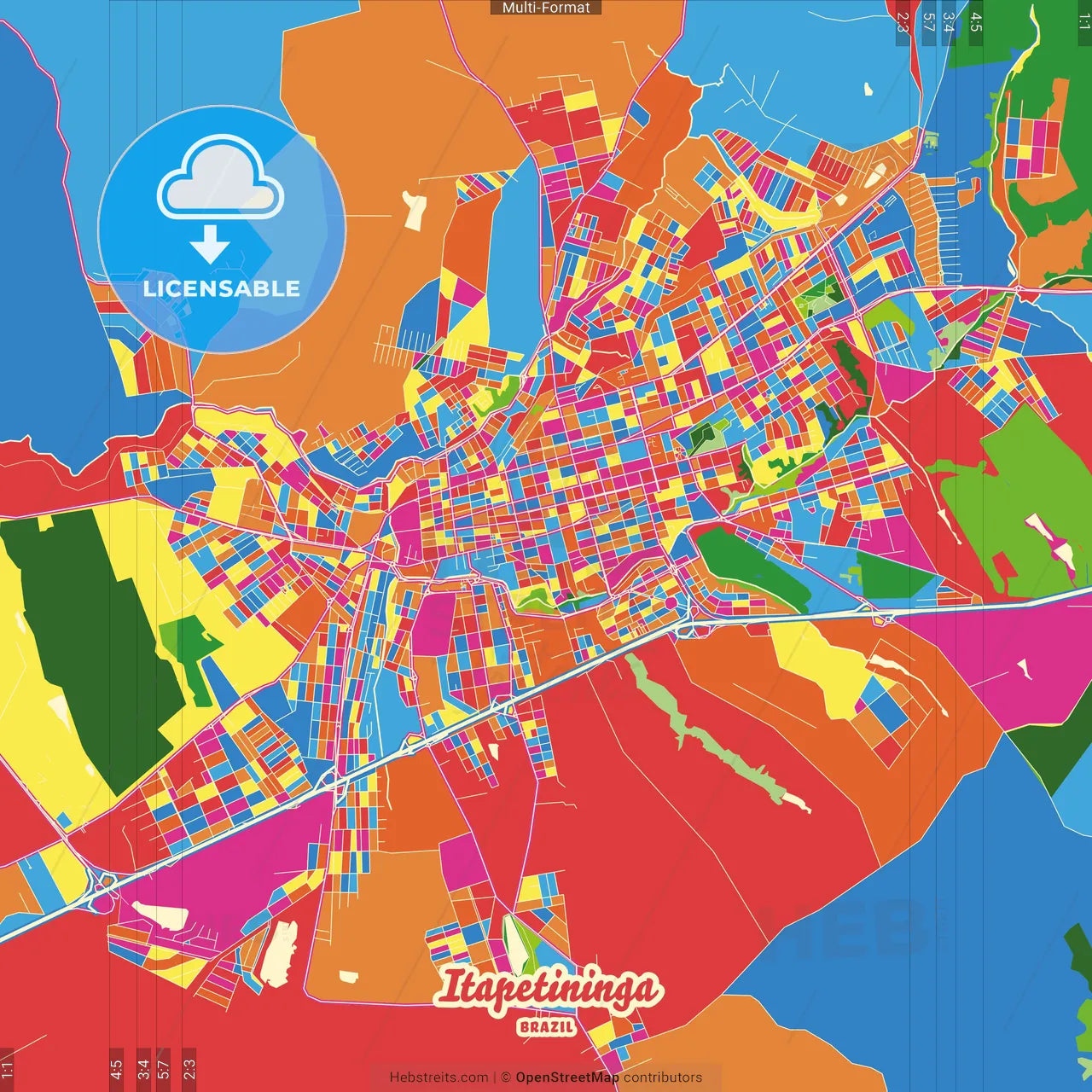 Itapetininga, Brazil Crazy Colorful Street Map Poster Template