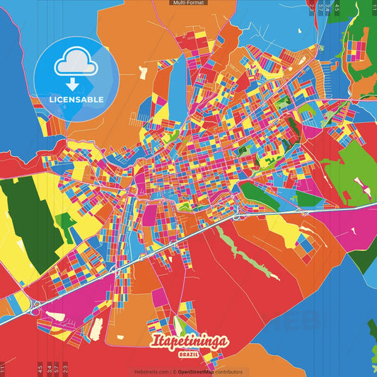 Itapetininga, Brazil Crazy Colorful Street Map Poster Template