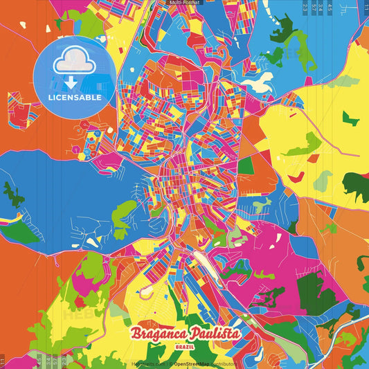 Braganca Paulista, Brazil Crazy Colorful Street Map Poster Template