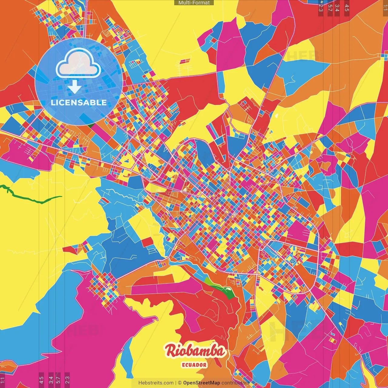 Riobamba, Ecuador Crazy Colorful Street Map Poster Template
