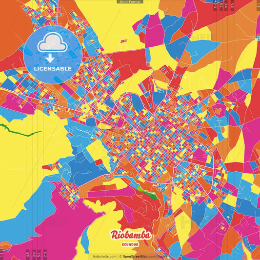Riobamba, Ecuador Crazy Colorful Street Map Poster Template