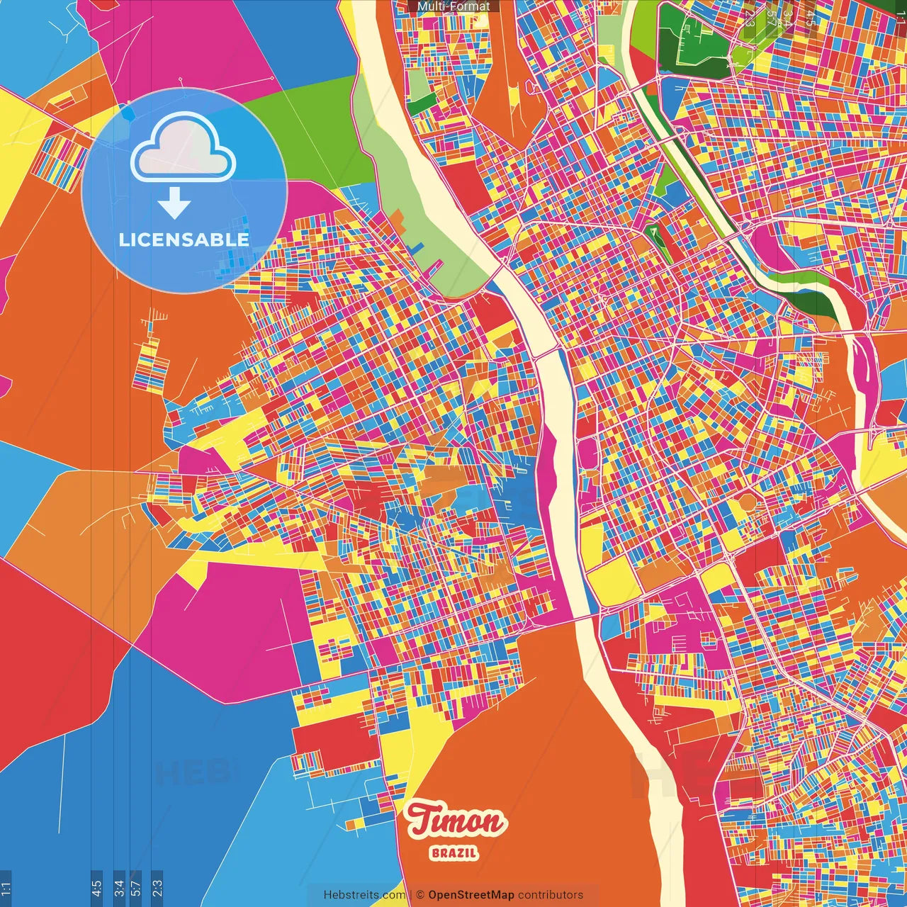 Timon, Brazil Crazy Colorful Street Map Poster Template – HEBSTREITS