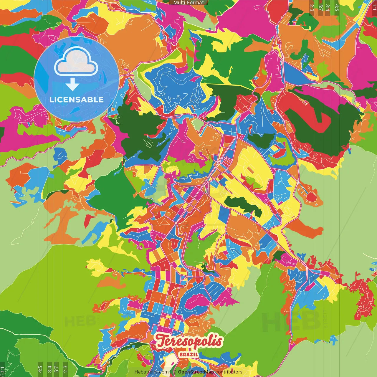 Teresopolis, Brazil Crazy Colorful Street Map Poster Template