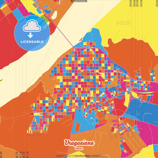 Uruguaiana, Brazil Crazy Colorful Street Map Poster Template
