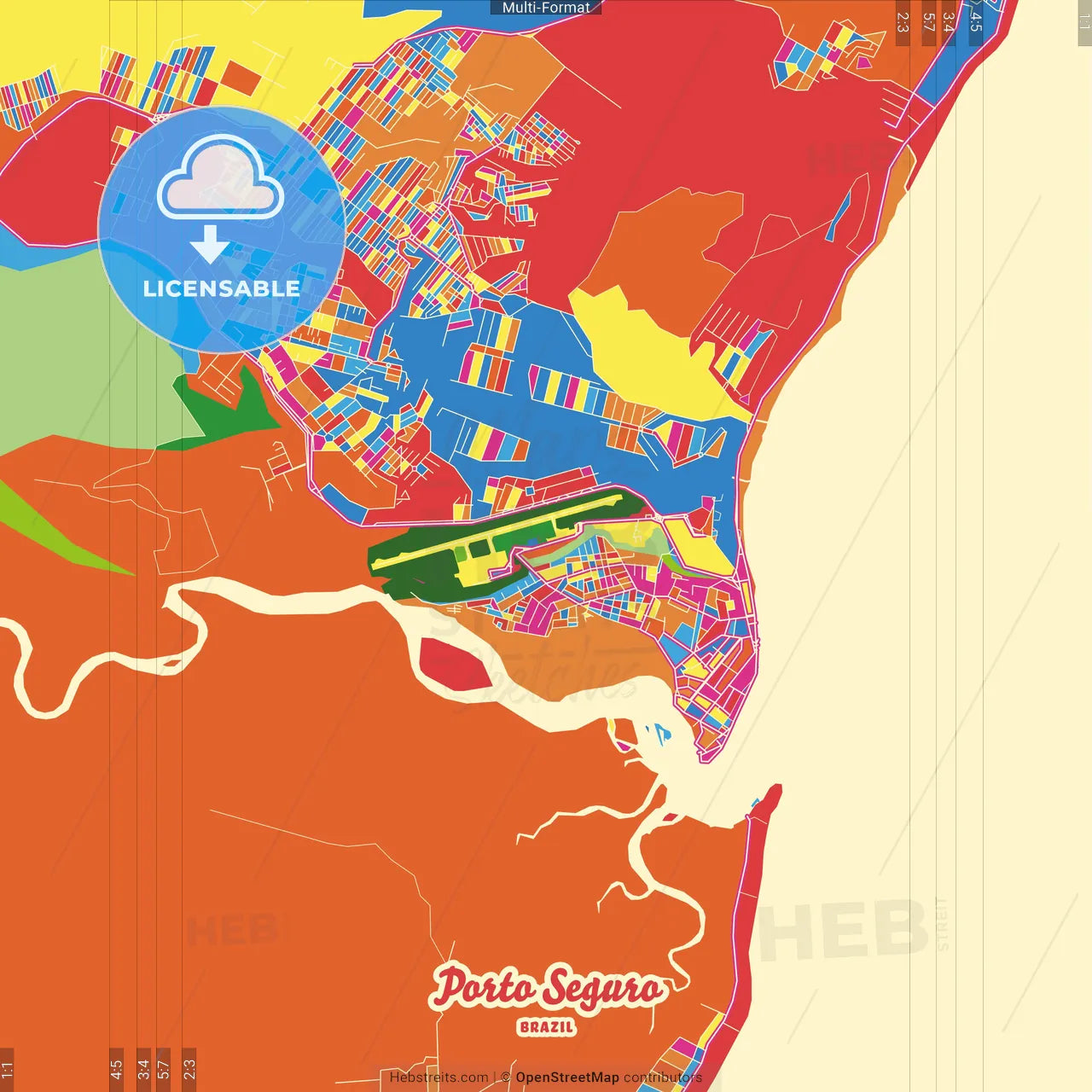 Porto Seguro, Brazil Crazy Colorful Street Map Poster Template