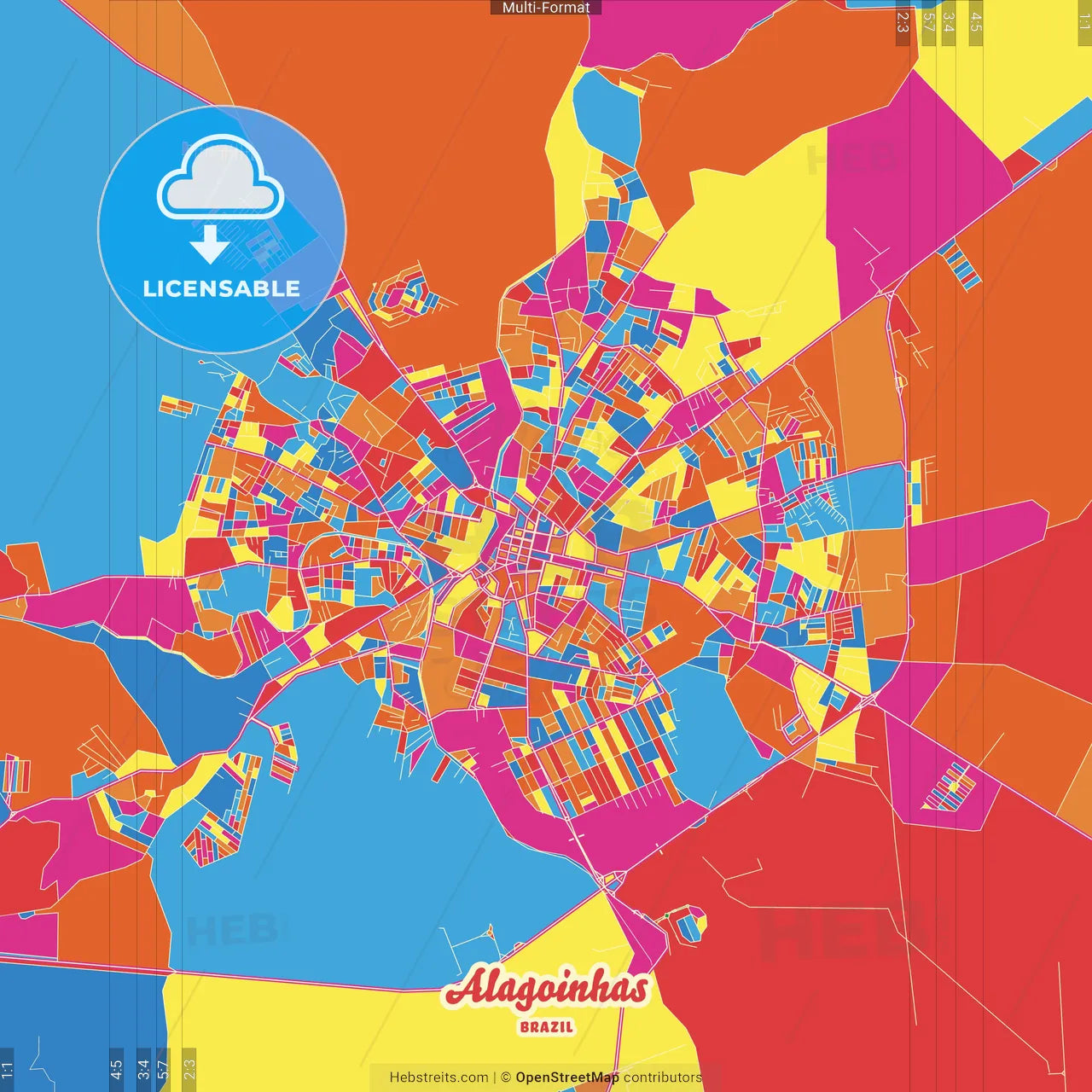 Alagoinhas, Brazil Crazy Colorful Street Map Poster Template