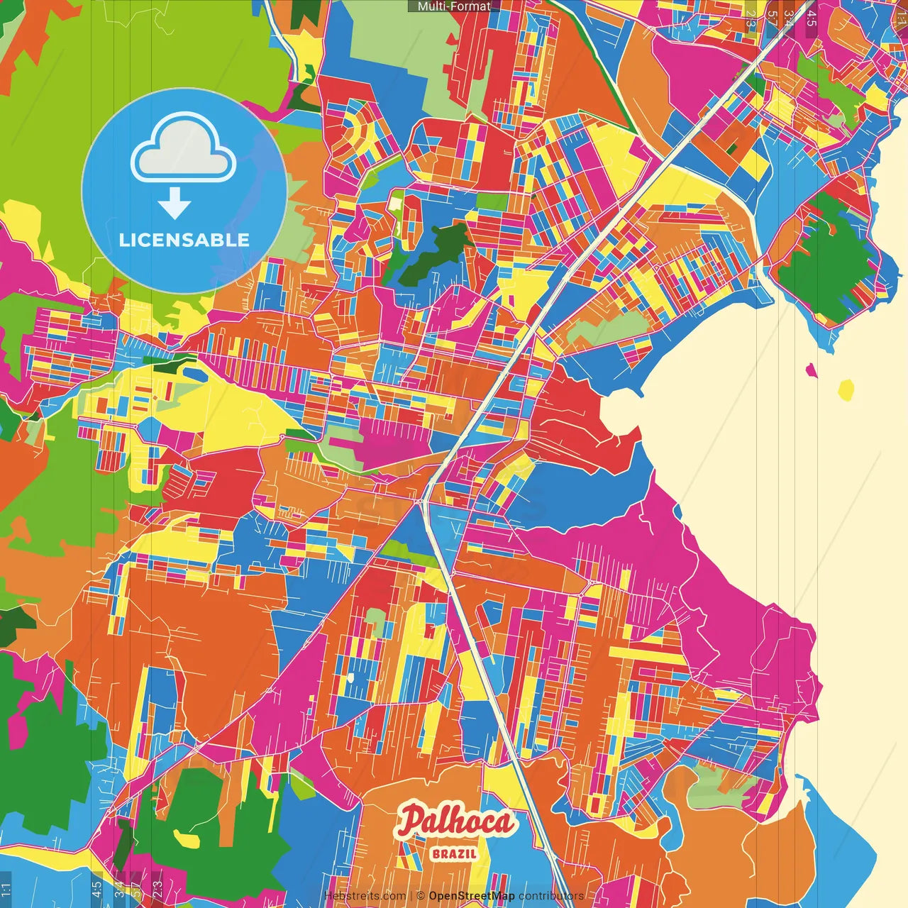 Palhoca, Brazil Crazy Colorful Street Map Poster Template