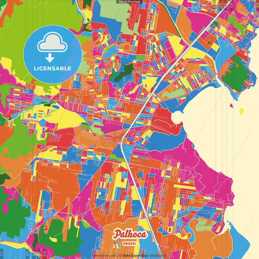 Palhoca, Brazil Crazy Colorful Street Map Poster Template