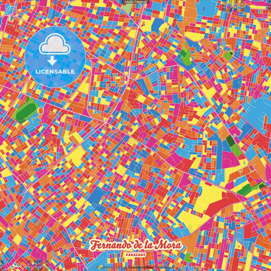 Fernando de la Mora, Paraguay Crazy Colorful Street Map Poster Template