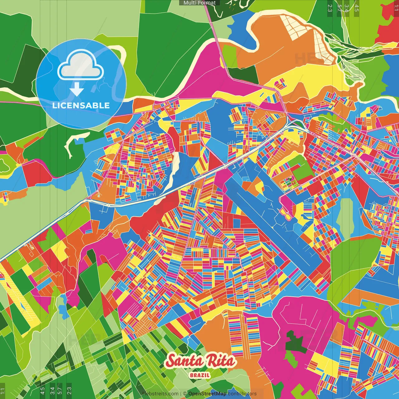 Santa Rita, Brazil Crazy Colorful Street Map Poster Template